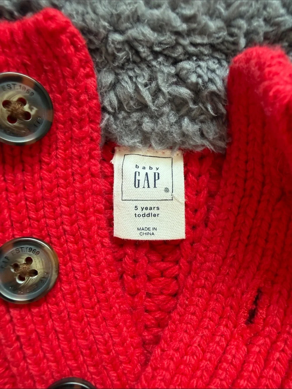 GAP kids Red Cable-Knit Sweater with Button Placket